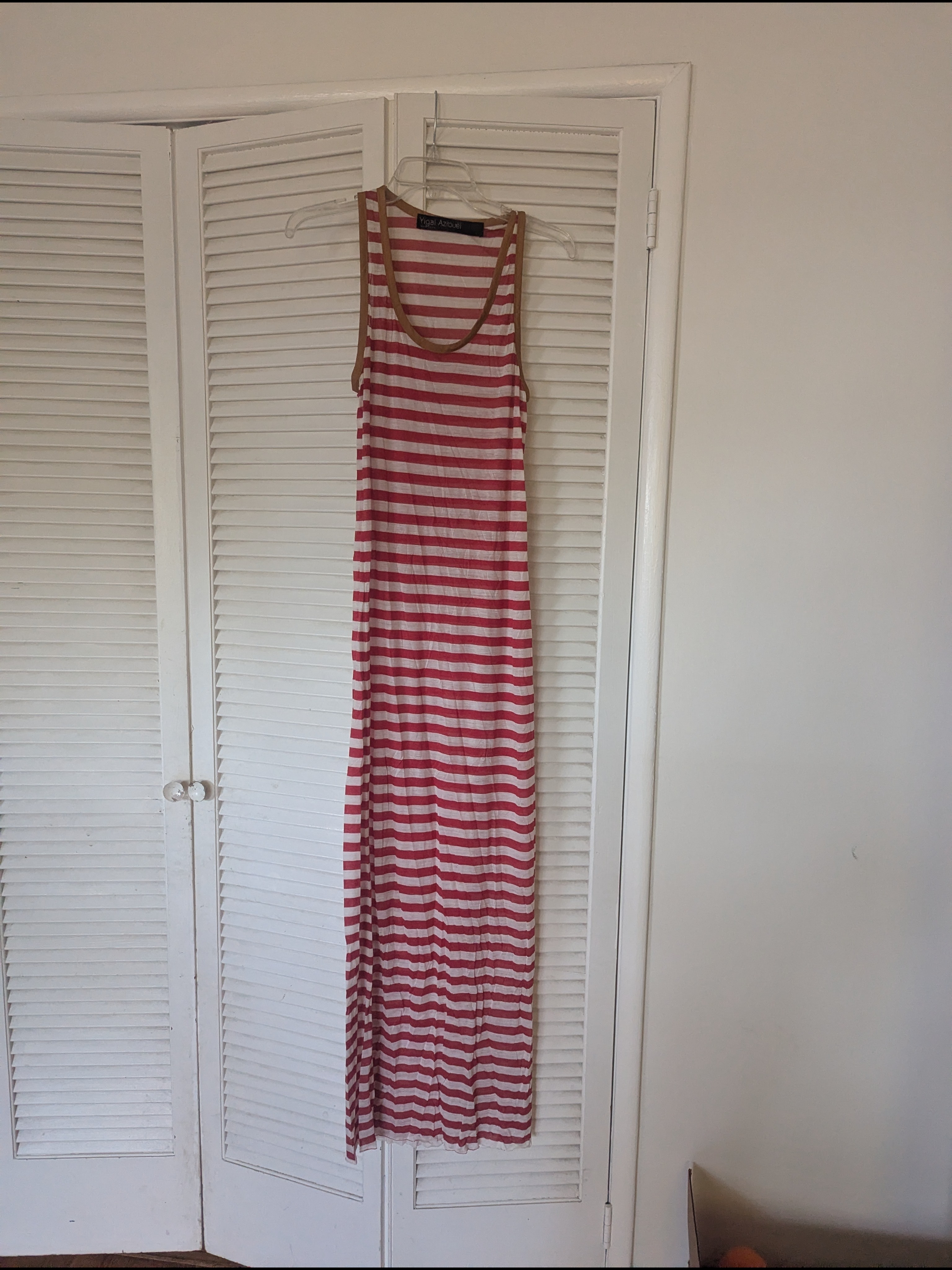 Yigal Azrouel Red And White Striped Tank With Tan Trim